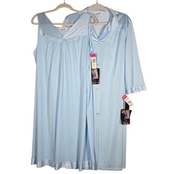 Vintage Vanity Fair Nightgown Robe Set Coloratura Womens Large Blue Made USA 90s